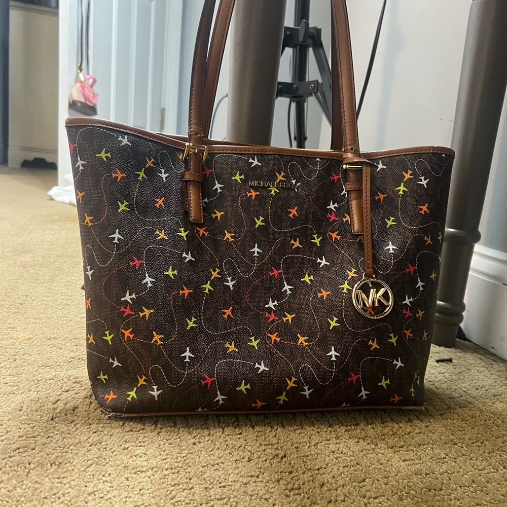 Michael Kors Brown Tote Bag with Multicolor Accents